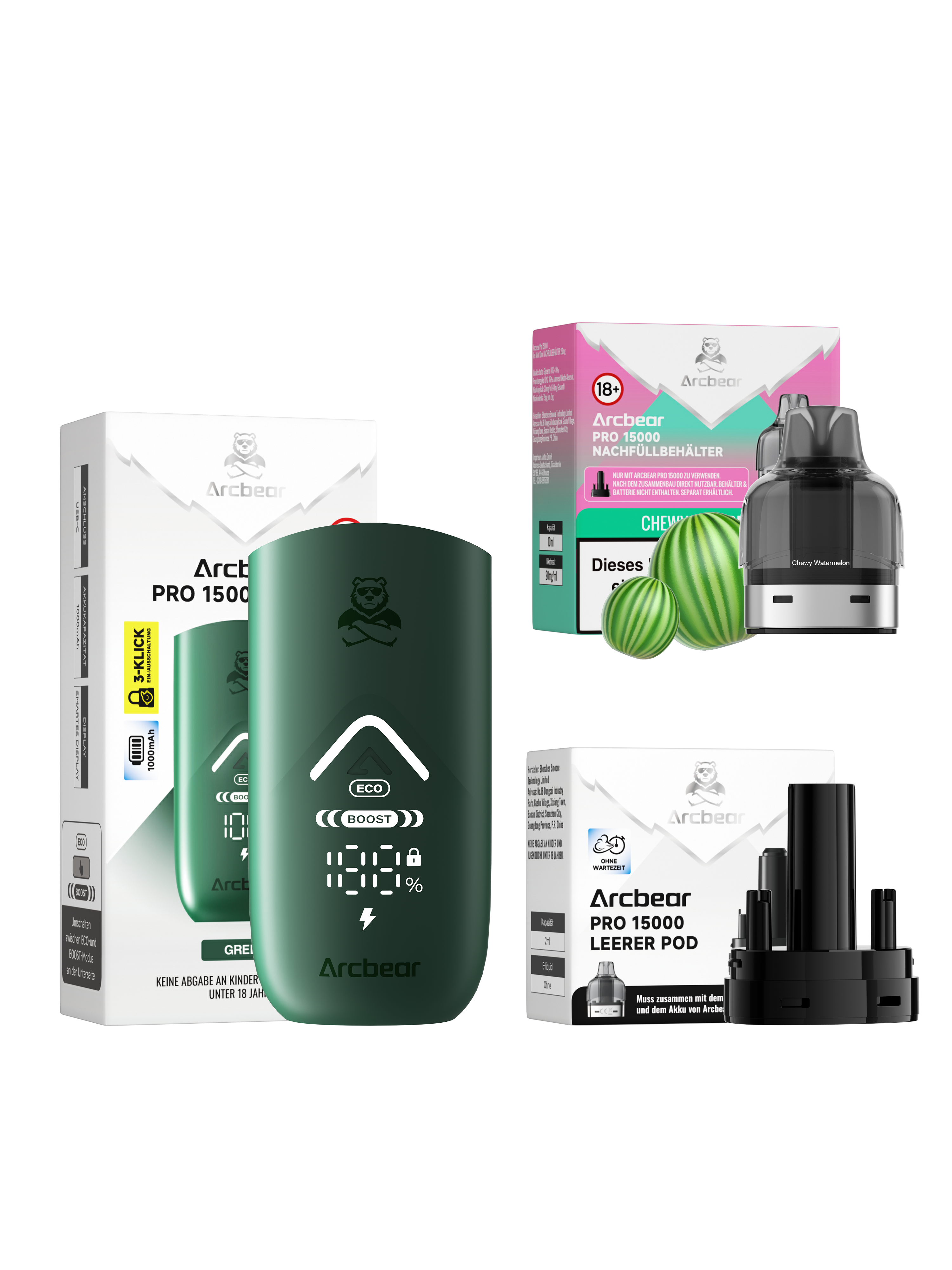 Arcbear - Pro 15000 Akku+Pod Set - Chewy Watermelon