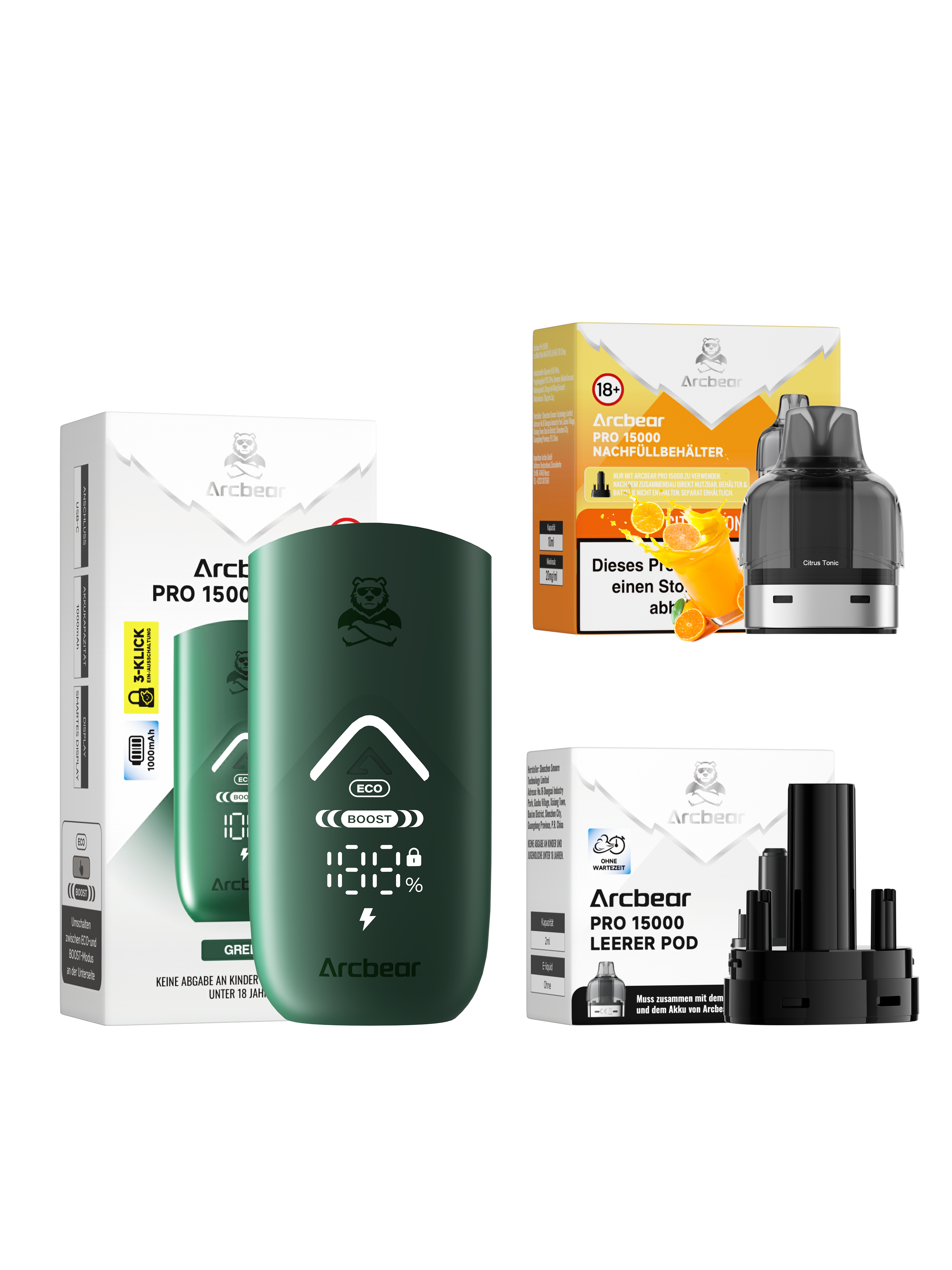 Arcbear - Pro 15000 Akku+Pod Set - Citrus Tonic