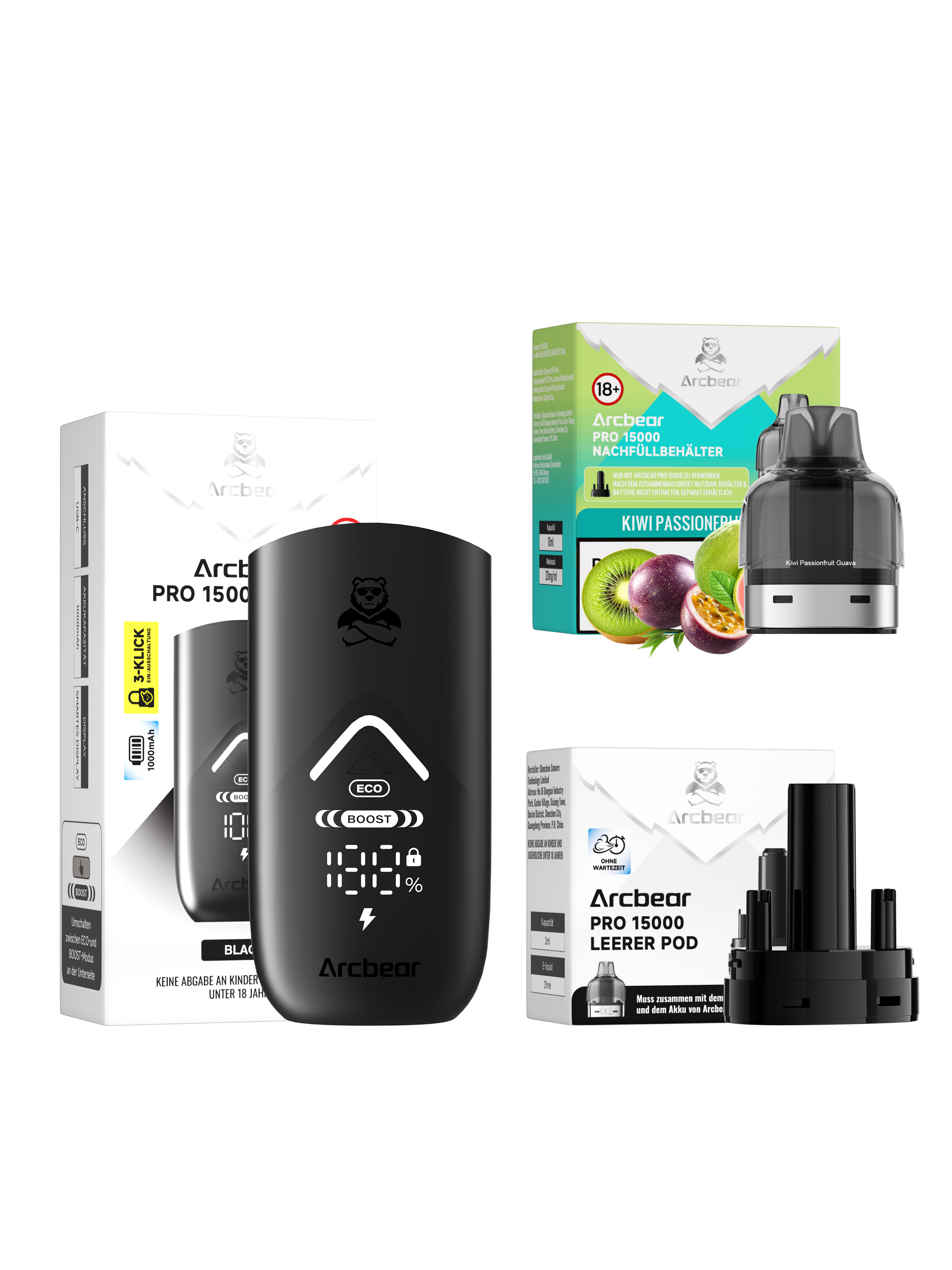 Arcbear - Pro 15000 Akku+Pod Set - Kiwi Passionfruit Guava