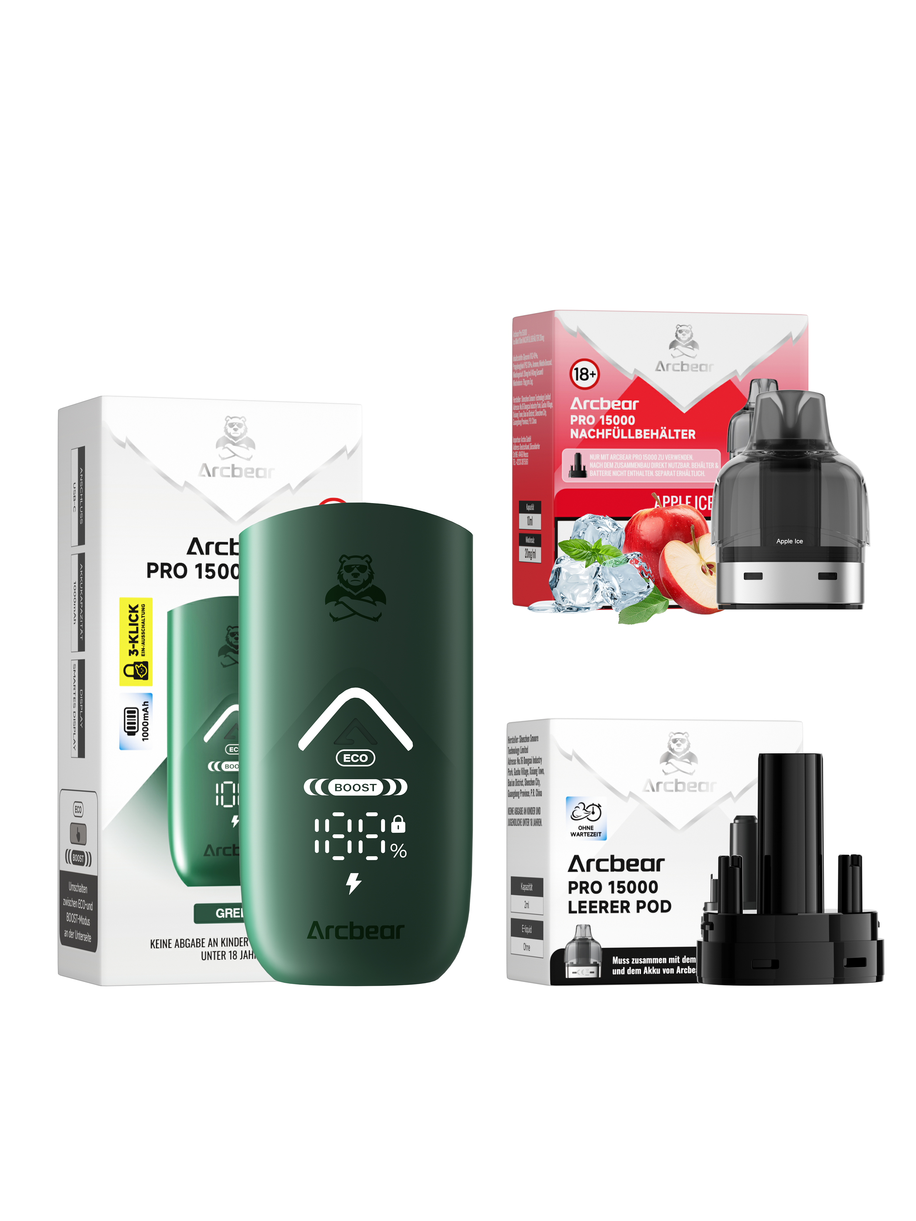 Arcbear - Pro 15000 Akku+Pod Set - Apple Ice