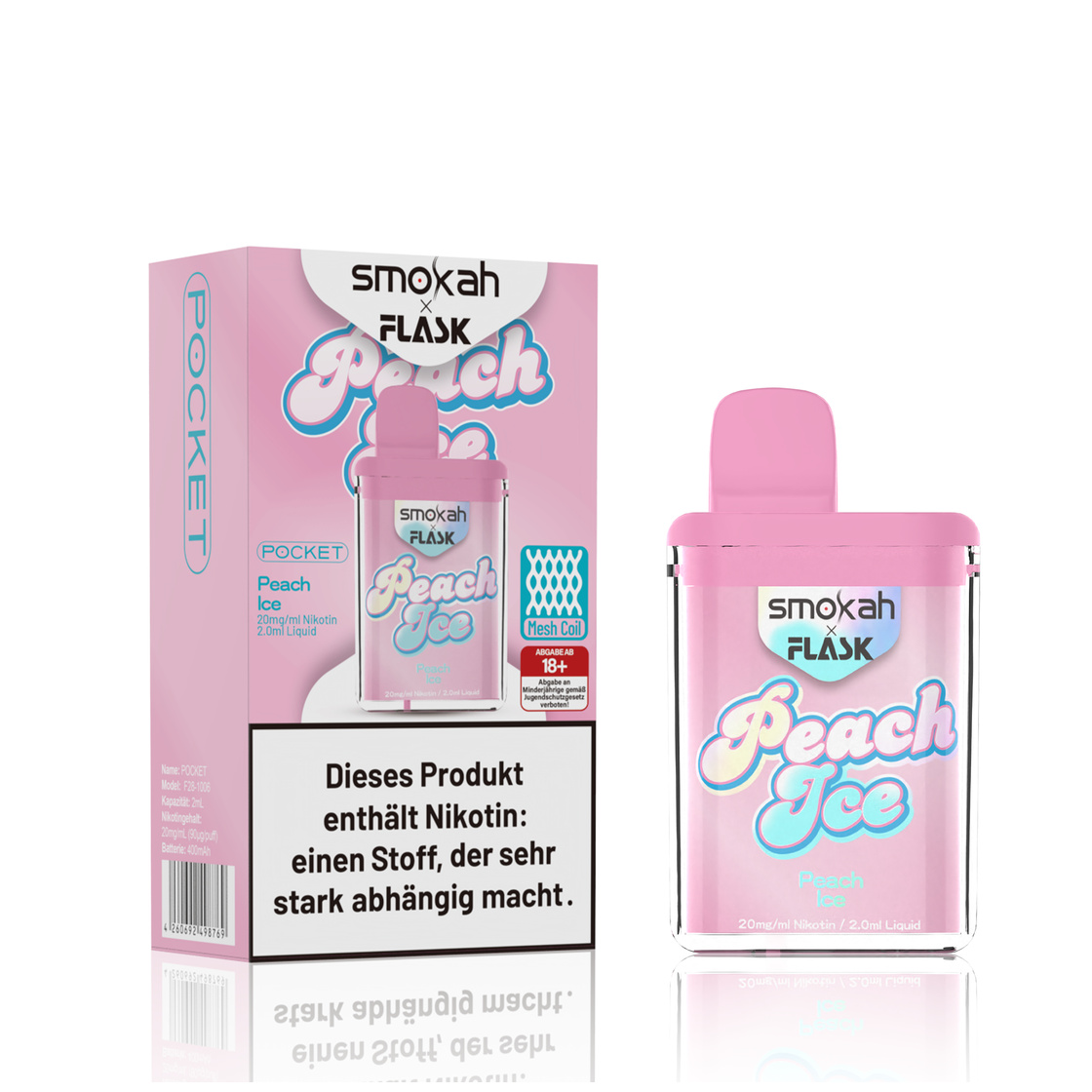 Smokah x Flask - Pocket Vape - Peach Ice 20mg