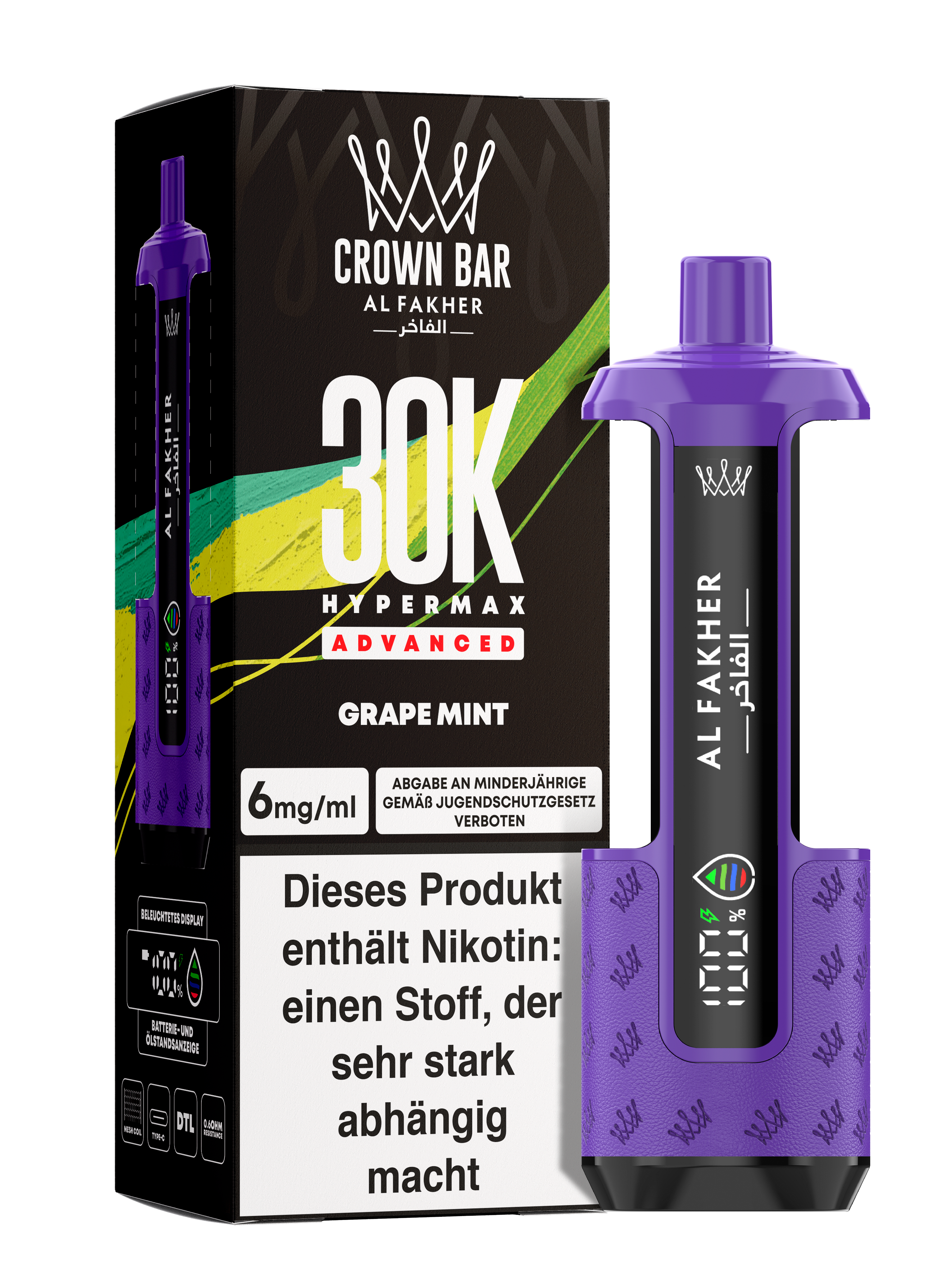 Al Fakher - Hypermax 30k 2ml Gerät + 2x10ml Pod - Grape Mint