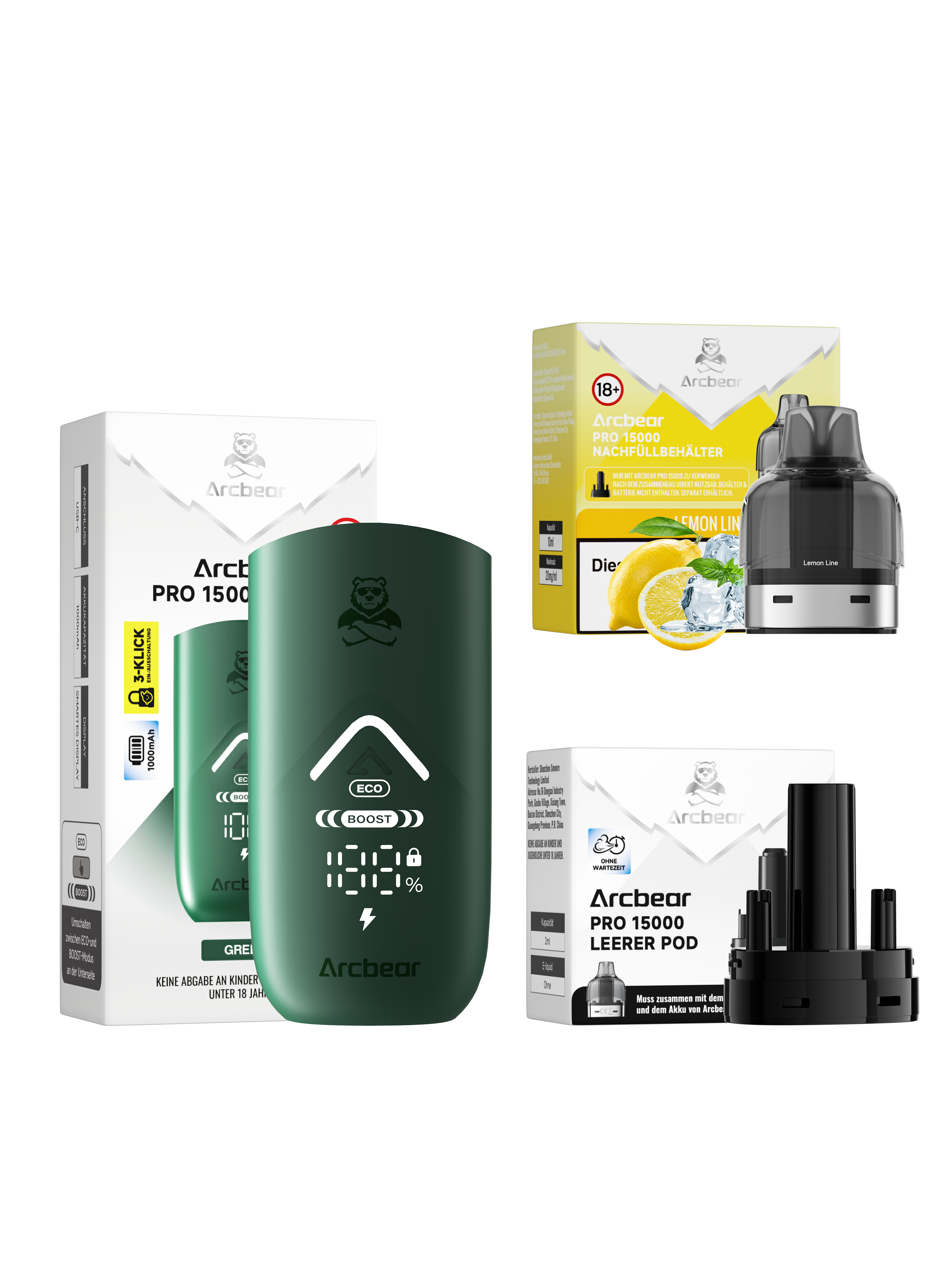 Arcbear - Pro 15000 Akku+Pod Set - Lemon Lime