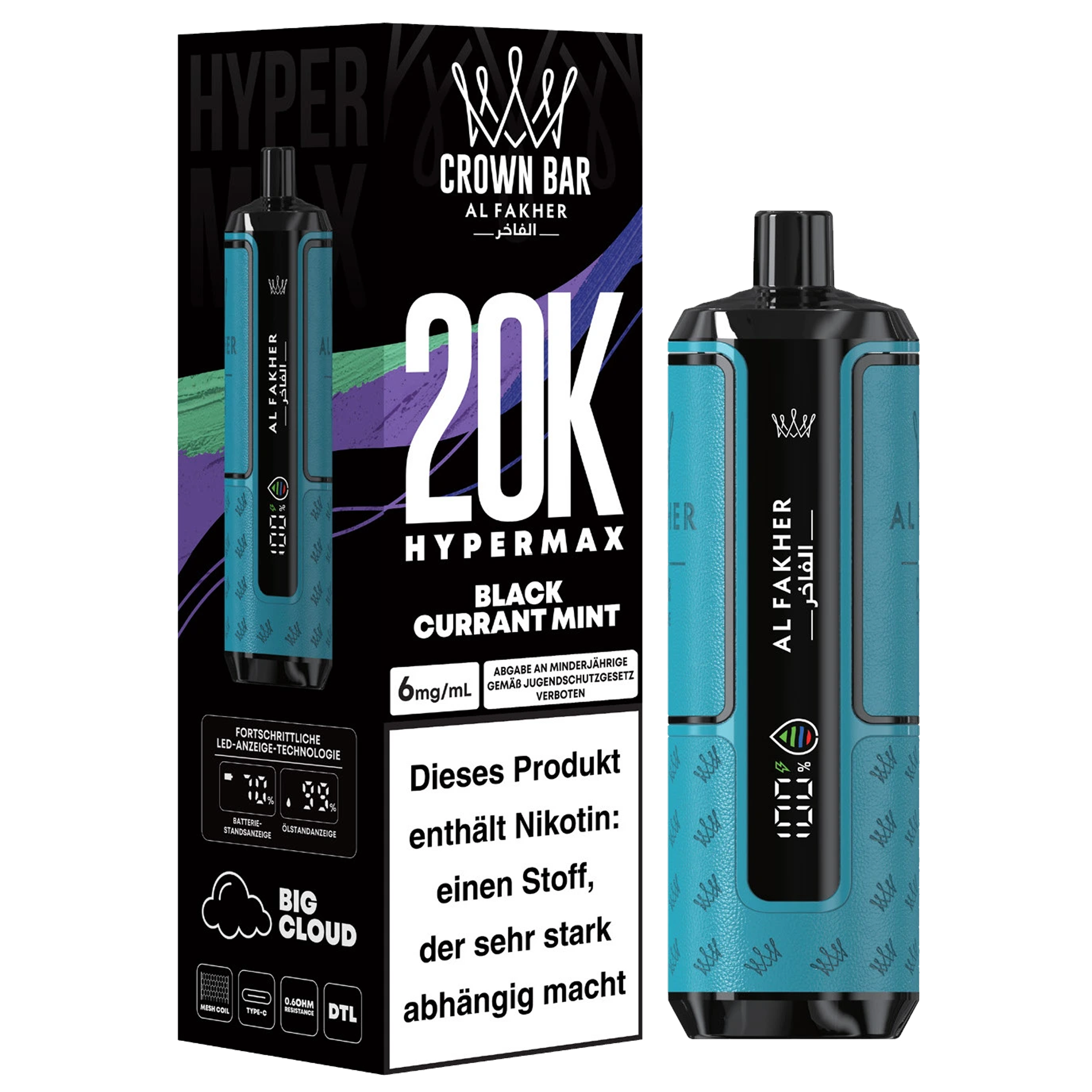 Al Fakher - Hypermax 20k 2ml Gerät + 2x10ml Pod - Black Currant Mint