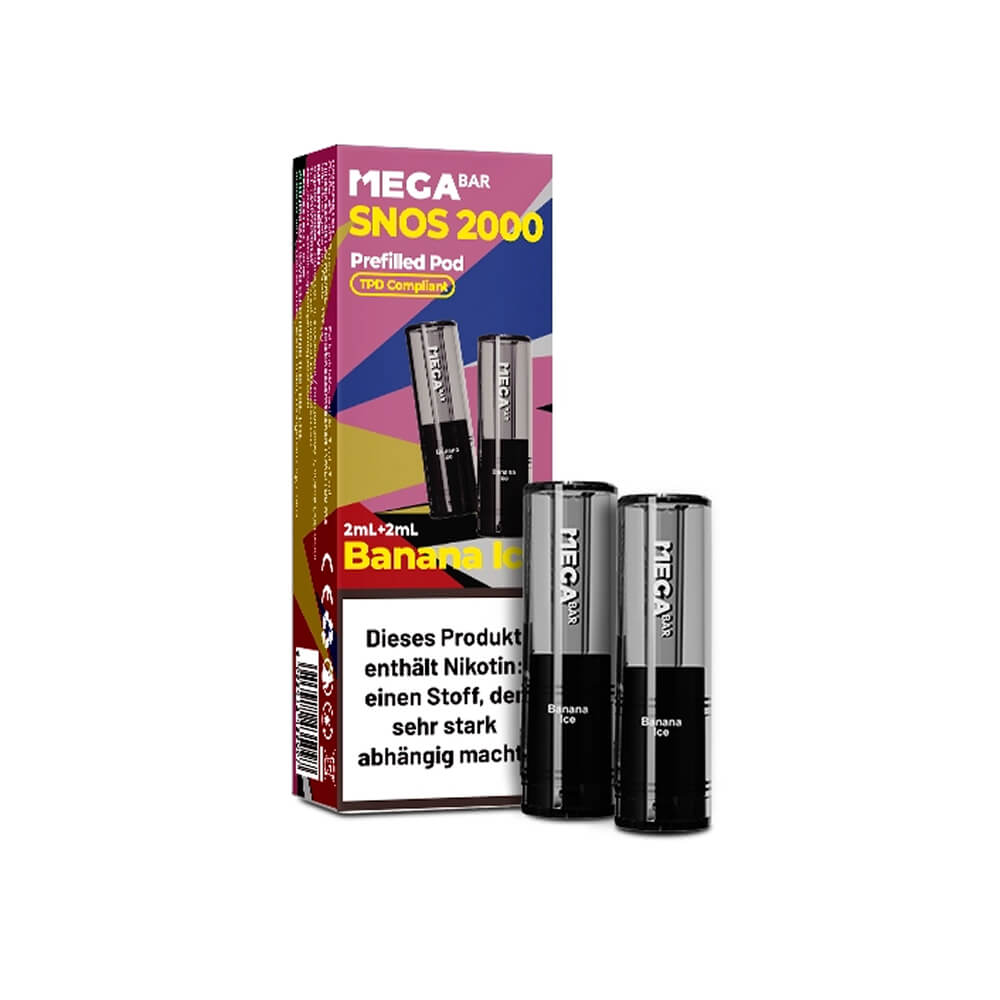 MEGABAR SNOS 2000 - Nasen Vape 2x Pods - Banana Ice