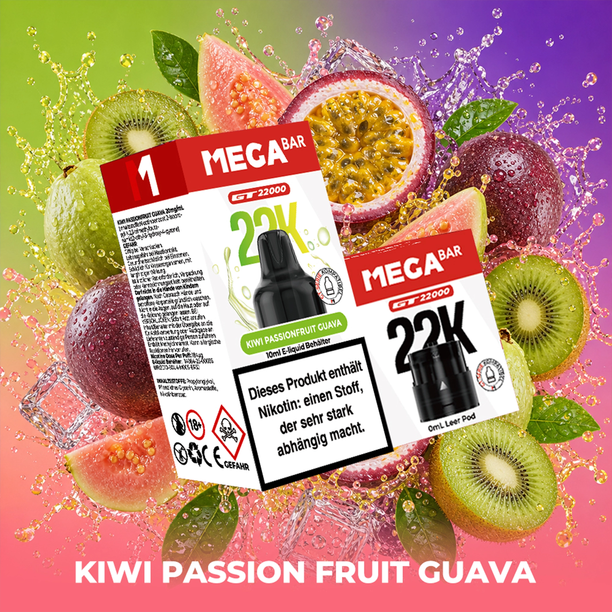 MEGABAR 22K - Prefilled Pod-Liquid 0+10ml - Kiwi Passion Fruit Guave