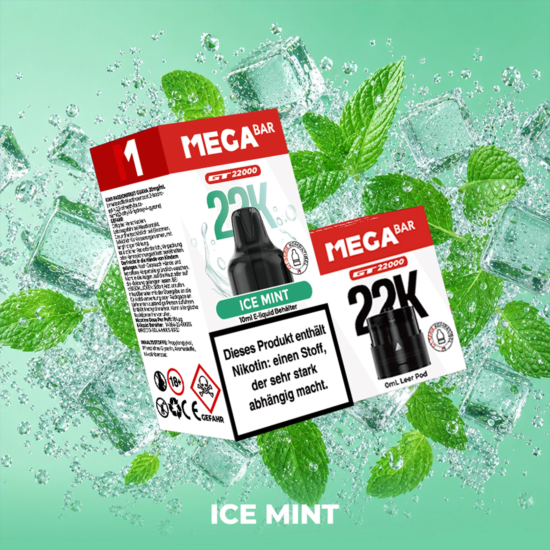 MEGABAR 22K - Prefilled Pod-Liquid 0+10ml - Ice Mint