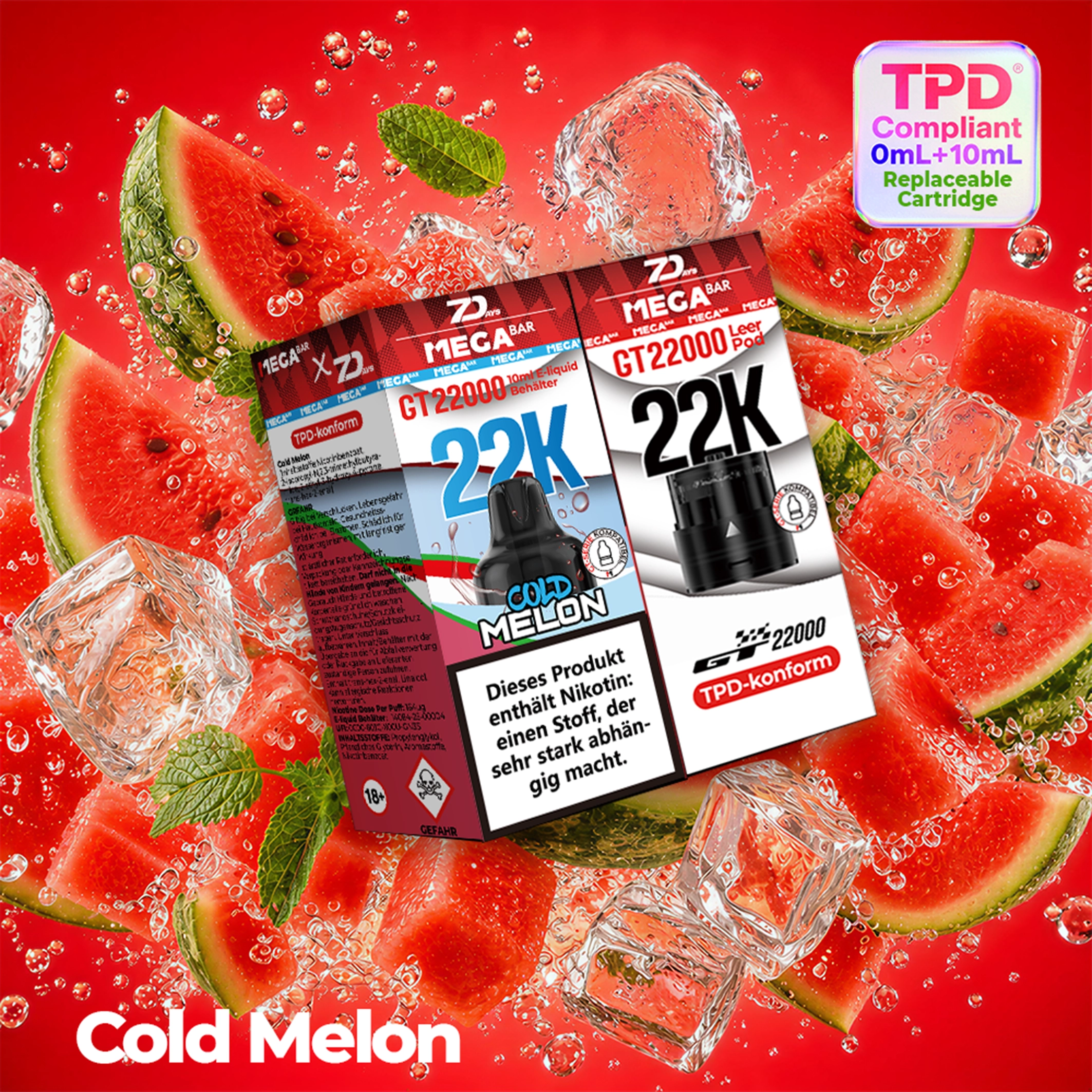 7Days X MEGABAR 22K - Prefilled Pod-Liquid 0+10ml - Cold Melon