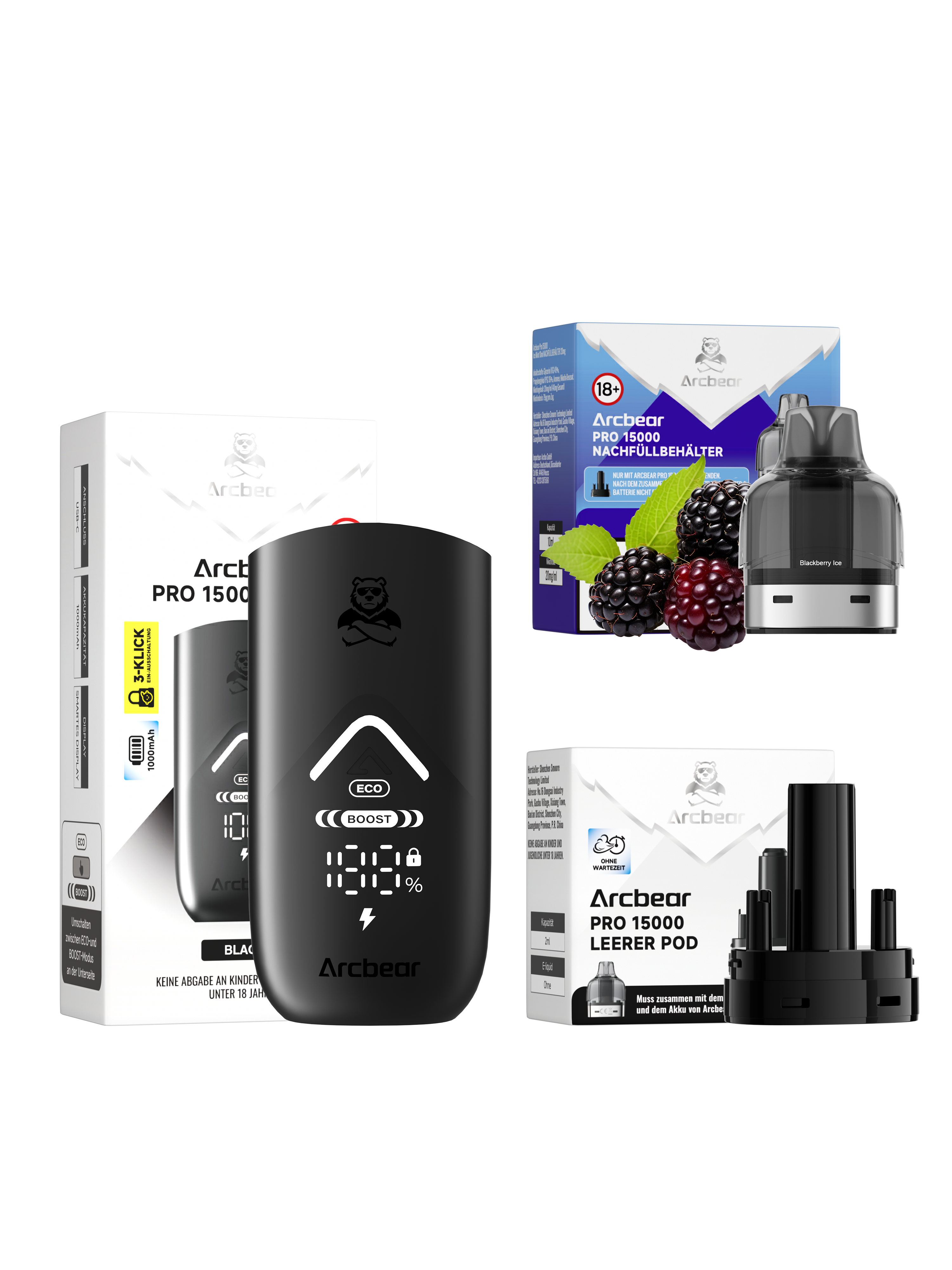 Arcbear - Pro 15000 Akku+Pod Set - Blackberry Ice