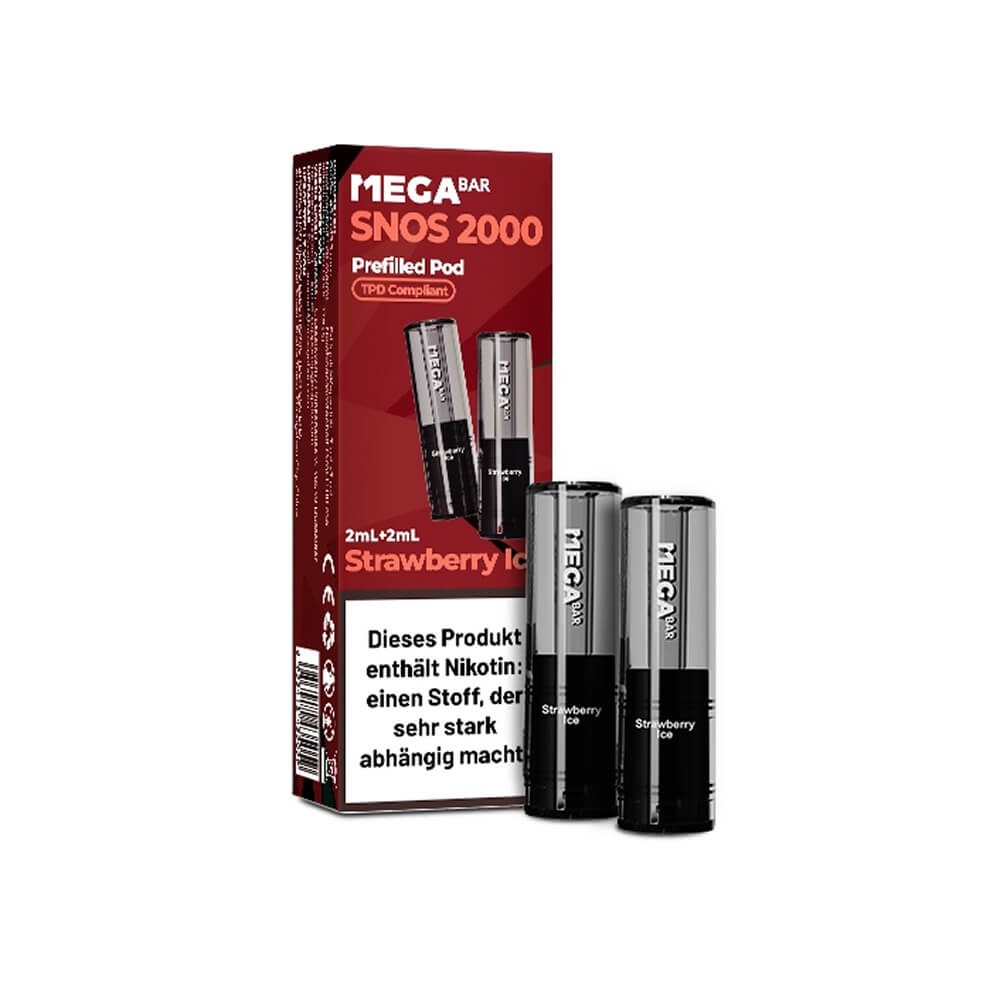 MEGABAR SNOS 2000 - Nasen Vape 2x Pods - Strawberry Ice