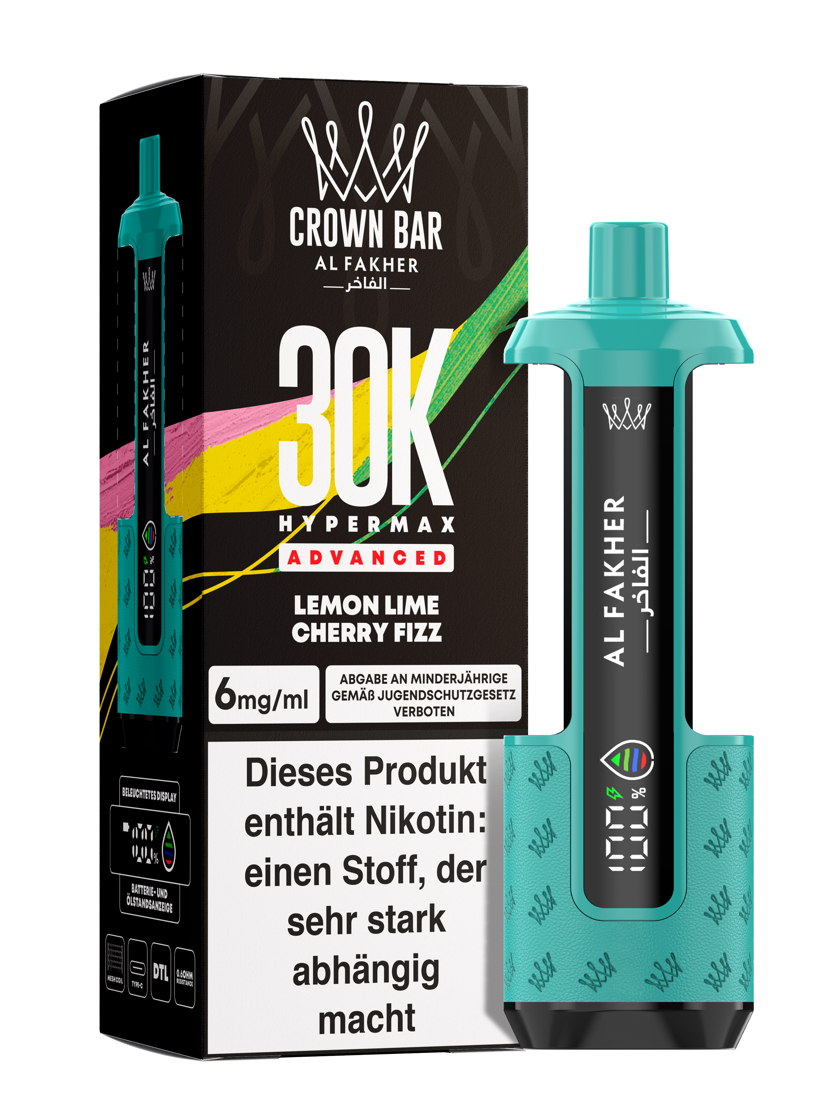 Al Fakher - Hypermax 30k 2ml Gerät + 2x10ml Pod - Lemon Lime Cherry Fizz