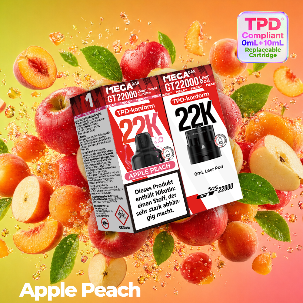 MEGABAR 22K - Prefilled Pod-Liquid 0+10ml - Apple Peach
