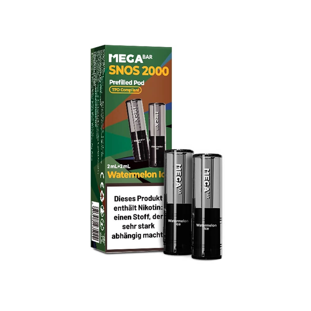 MEGABAR SNOS 2000 - Nasen Vape 2x Pods - Watermelon Ice