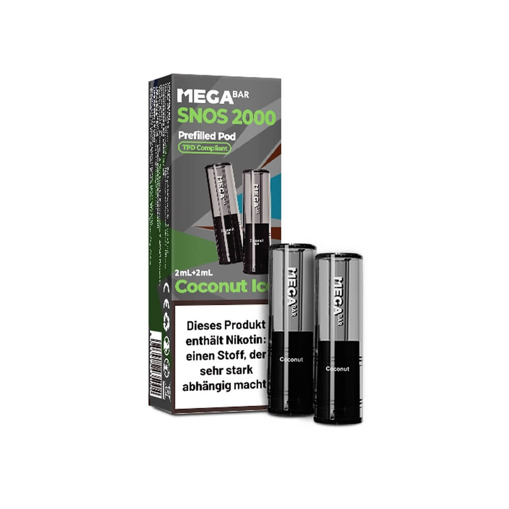 MEGABAR SNOS 2000 - Nasen Vape 2x Pods - Coconut Ice