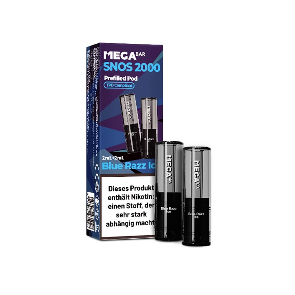 MEGABAR SNOS 2000 - Nasen Vape 2x Pods - Blue Razz Ice