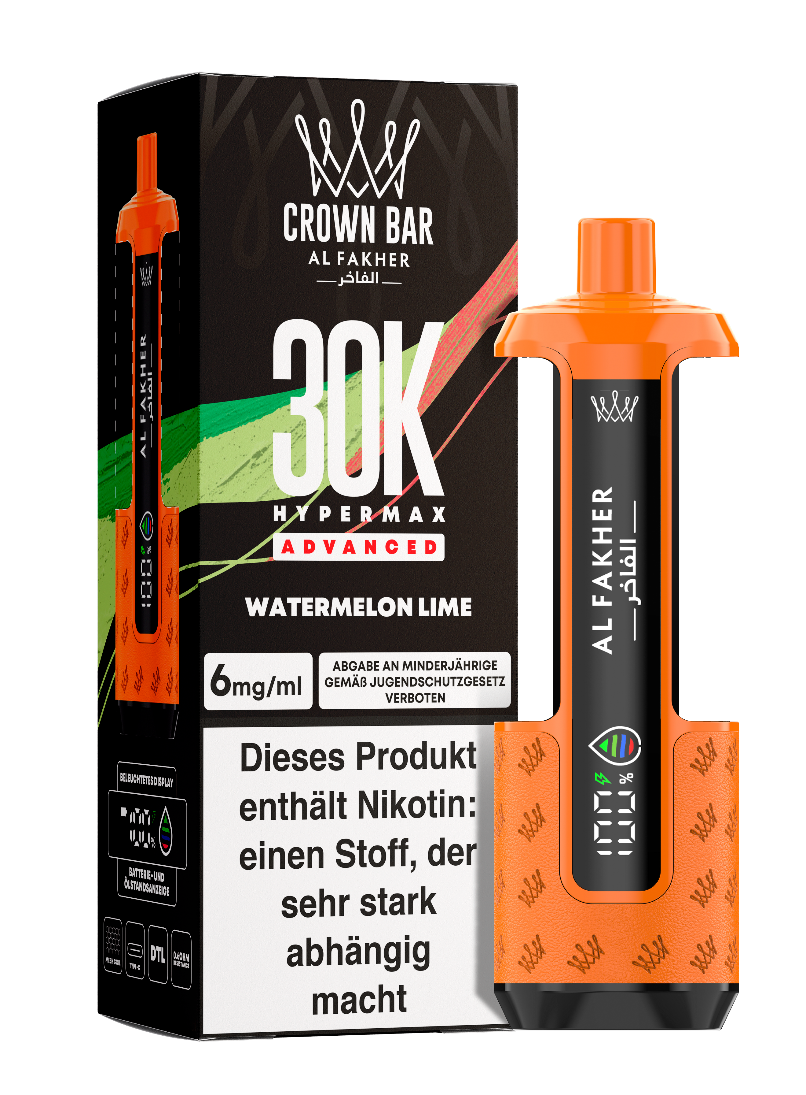 Al Fakher - Hypermax 30k 2ml Gerät + 2x10ml Pod - Watermelon Lime