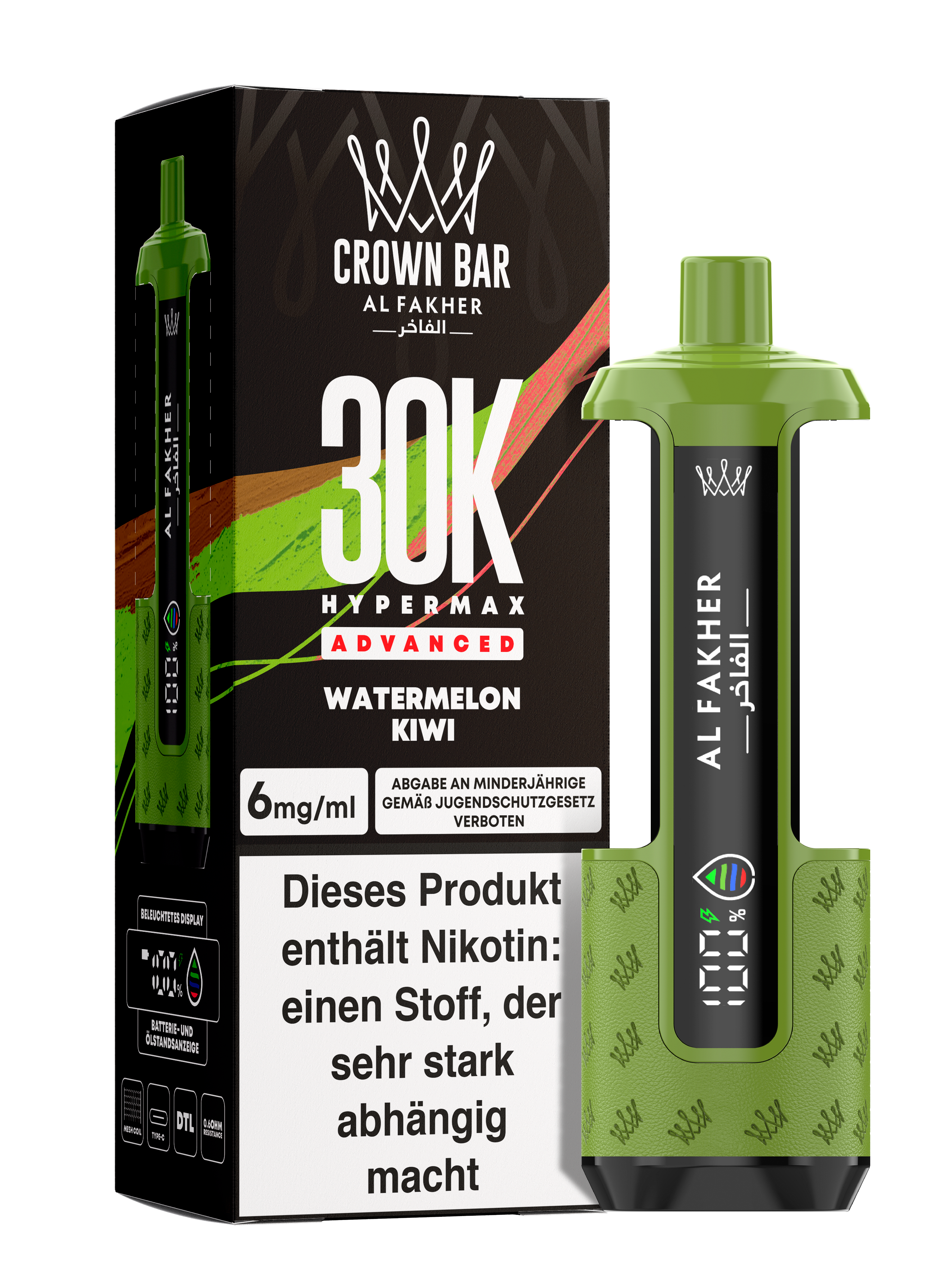 Al Fakher - Hypermax 30k 2ml Gerät + 2x10ml Pod - Watermelon Kiwi