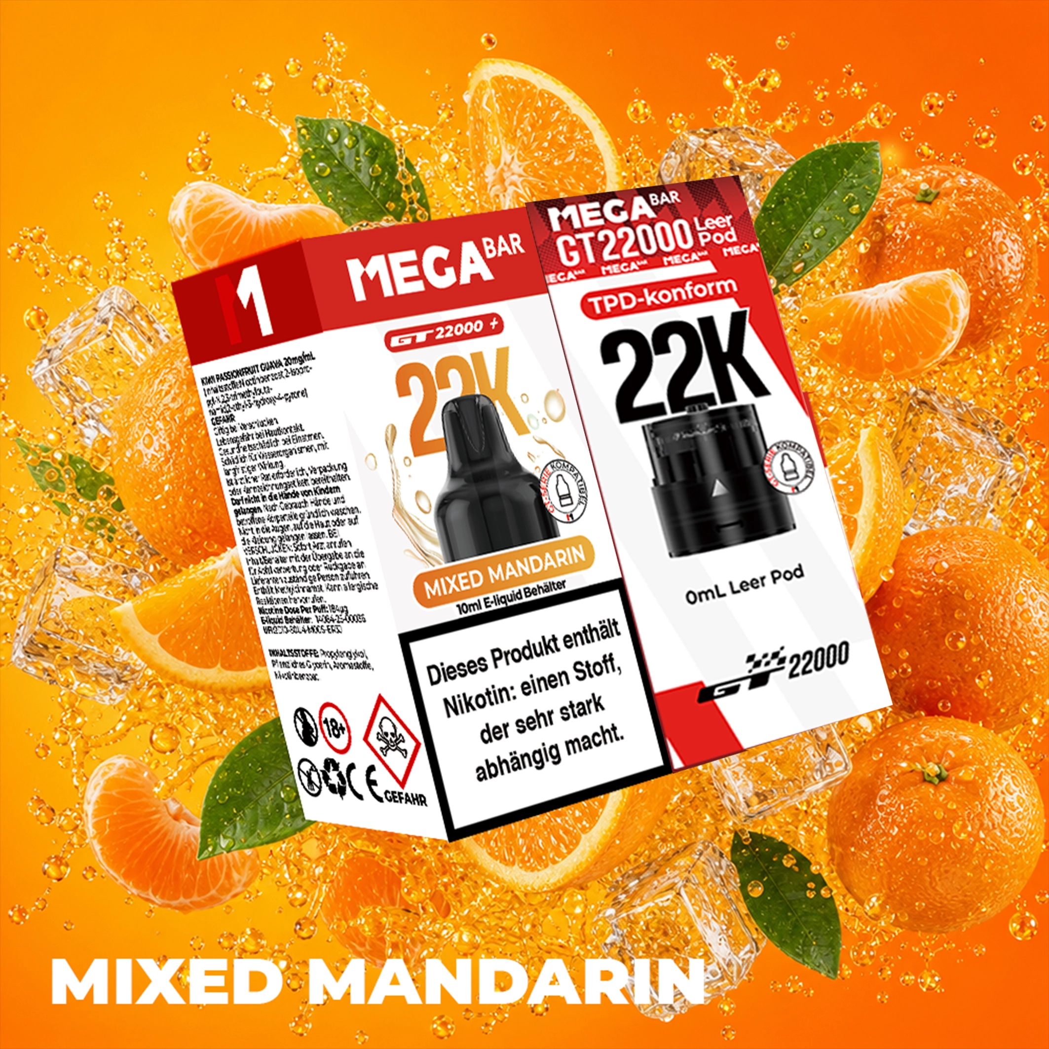 MEGABAR 22K - Prefilled Pod-Liquid 0+10ml - Mixed Mandarin