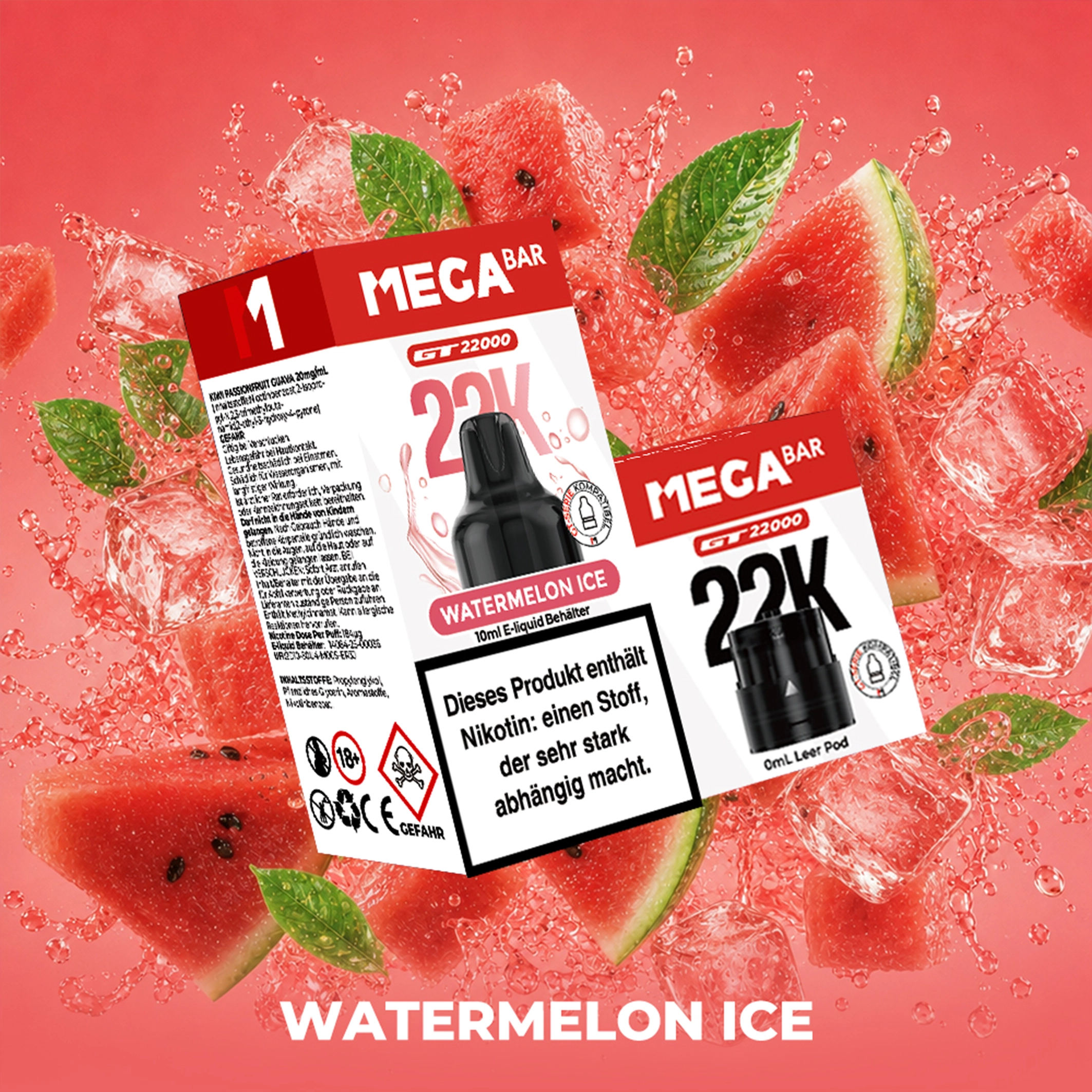 MEGABAR 22K - Prefilled Pod-Liquid 0+10ml - Watermelon Ice