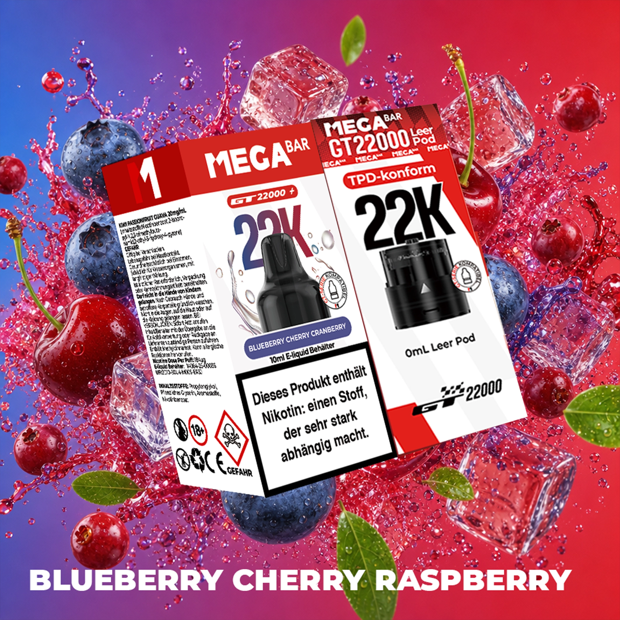 MEGABAR 22K - Prefilled Pod-Liquid 0+10ml - Blueberry Cherry Cranberry