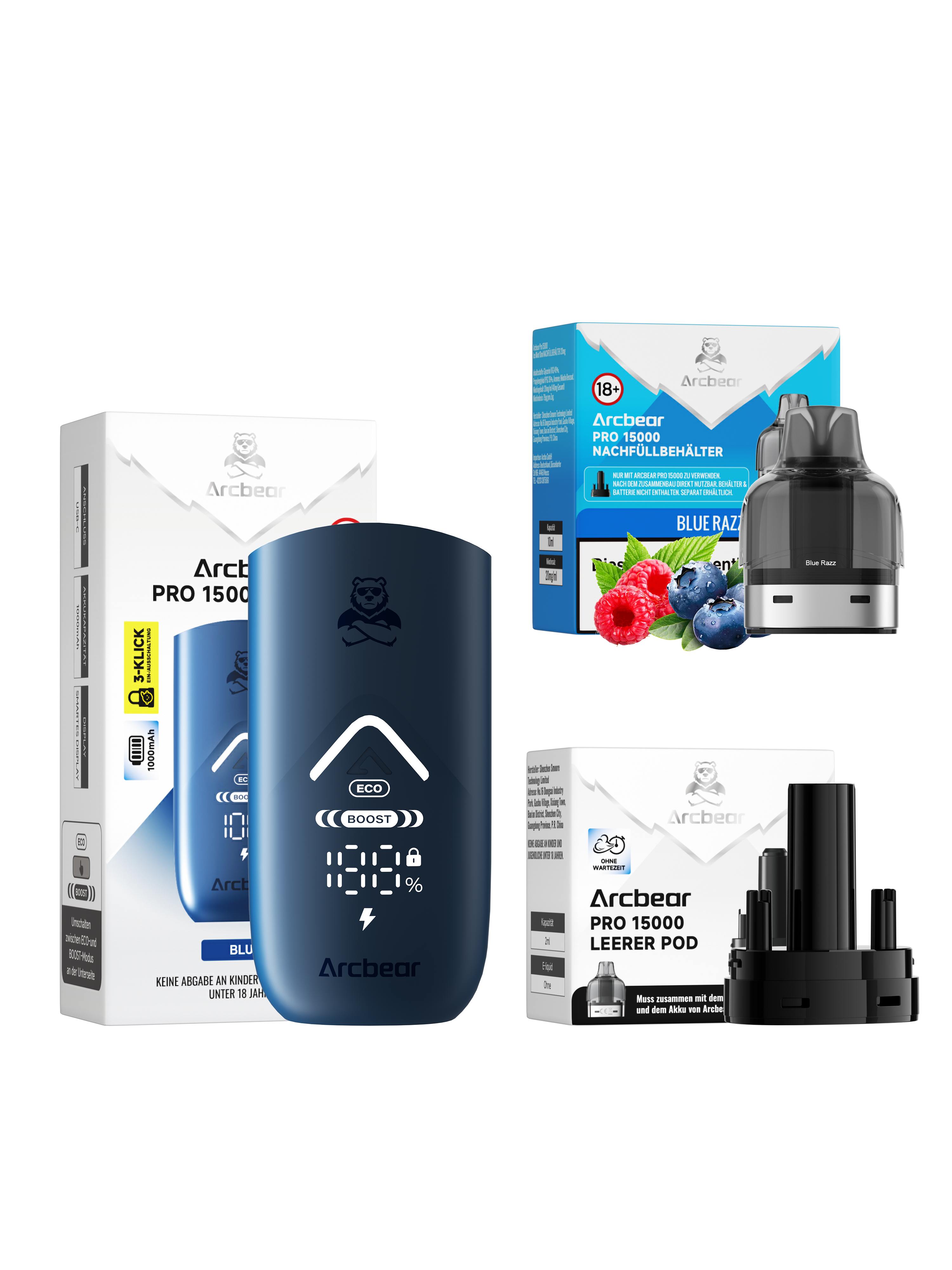 Arcbear - Pro 15000 Akku+Pod Set - Blue Razz